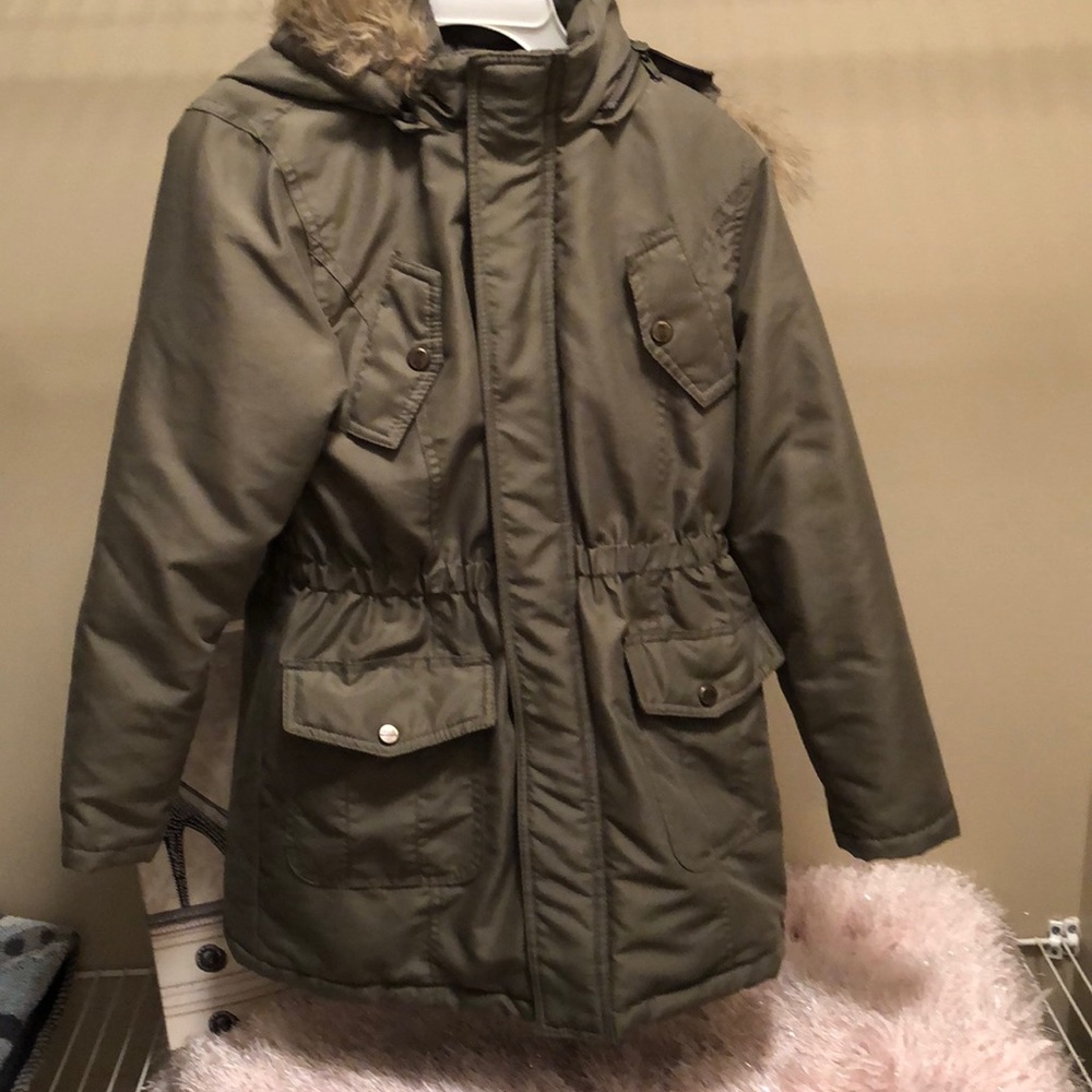 Steve Madden Coat with Faux Fur Trimmed Hood 10-12